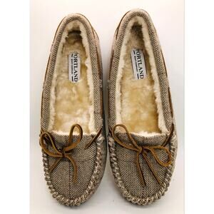 Portland Boot Company Women’s Ashland Moccasin Slipper Tan Herringbone Size 9